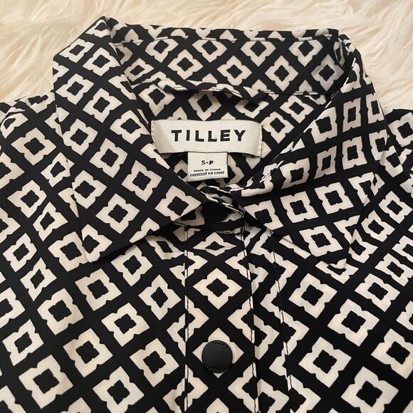 Tilley S Black Geometric Shirt Dress | Recycled Fabric, Stretch, Travel NWOT - Picture 3 of 8